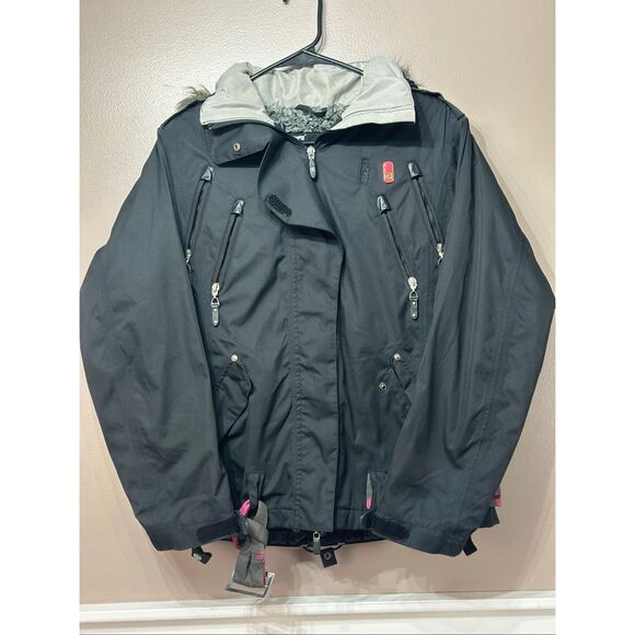 DC Snowboarding Pica-P Black Faux Fur Hooded Winter Coat Jacket Women's Small - Picture 2 of 13